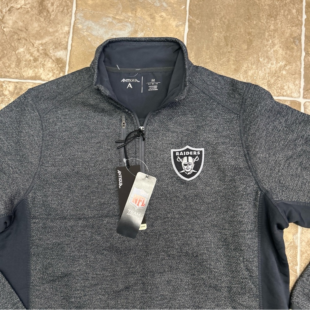 NWT Antigua Las Vegas Raiders Men's Gray Tribute Half-Zip Pullover size Medium
